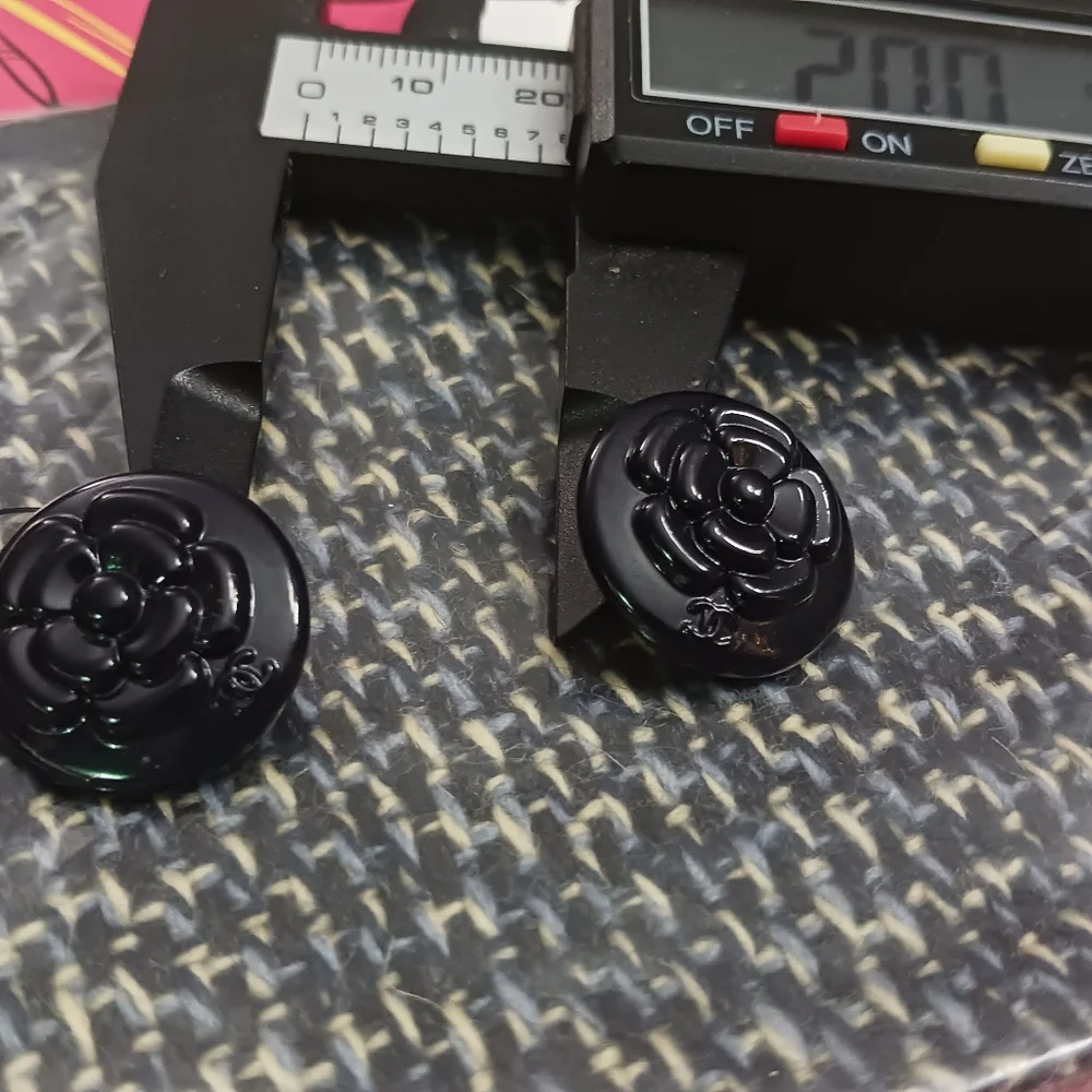 Vintage Chanel BUTTON Set Of 2 Black Metal Camellia Flowers Made In FRANCE